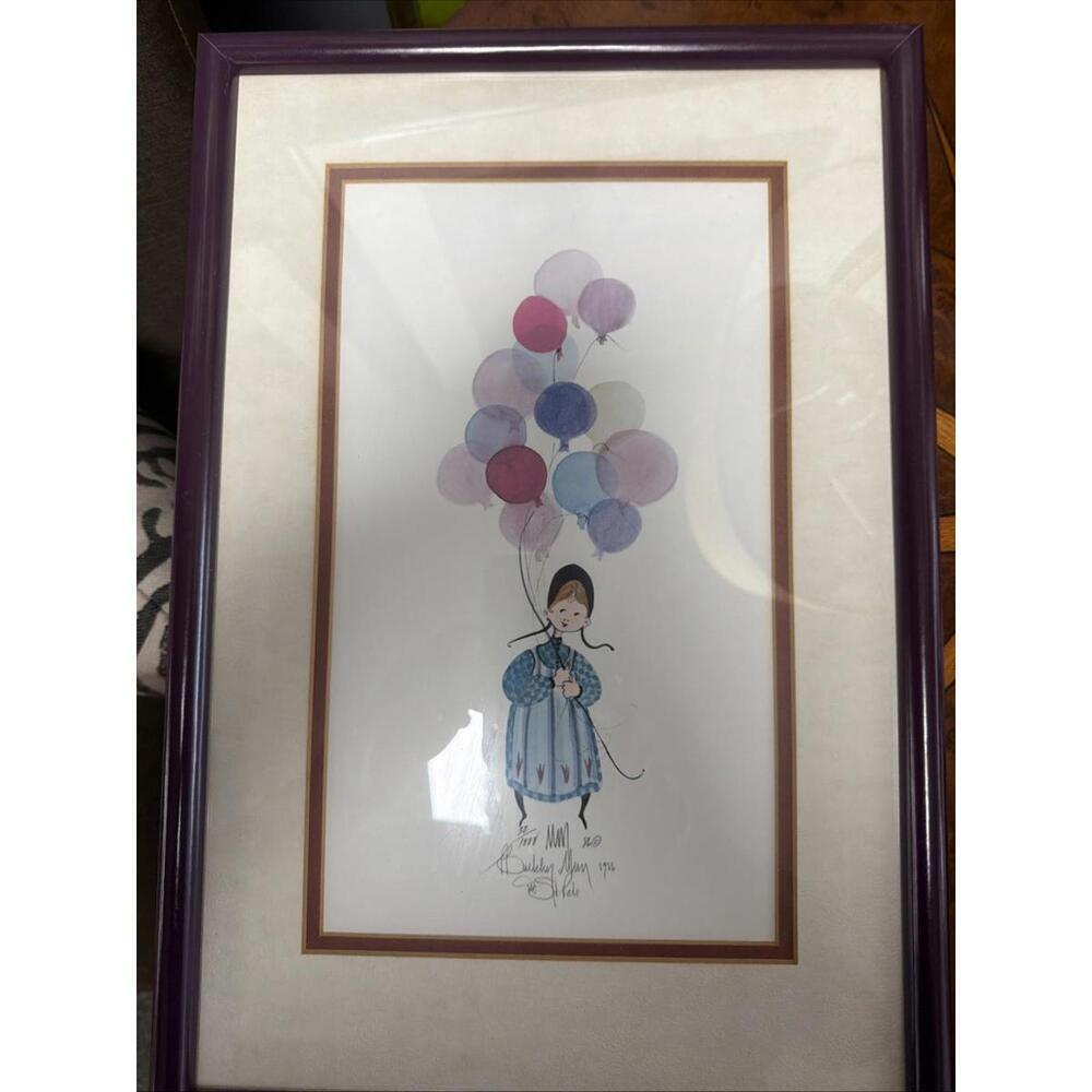 Stephanie W/Balloons Print Framed P. Buckley Moss 32/1000 Vintage Signed #d